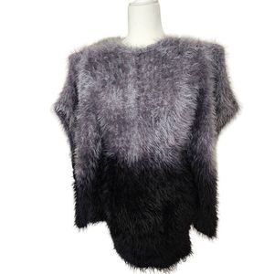 Roz & Ali Faux Fur Ombré Gray and Black Fluffy Pullover Sweater Vest Poncho Shaw